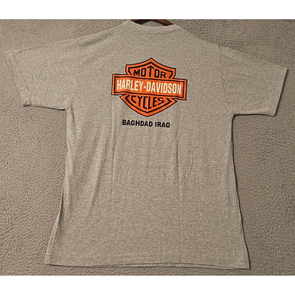 Harley-Davidson Baghdad Iraq Graphic T-Shirt Mens XL Heather Gray Eagle Logo